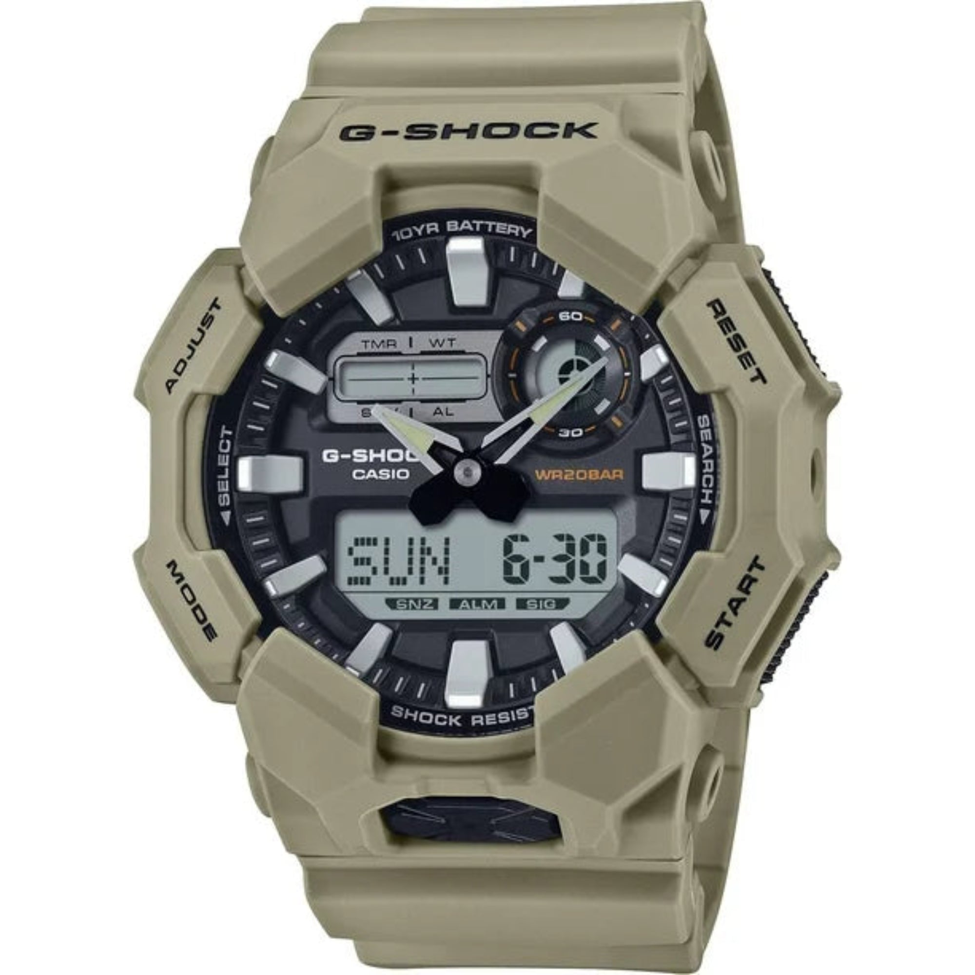 Casio GA010-5A Men's Watch G-Shock World Time Beige Resin Strap Analog-Digital - Bijoux Eclore