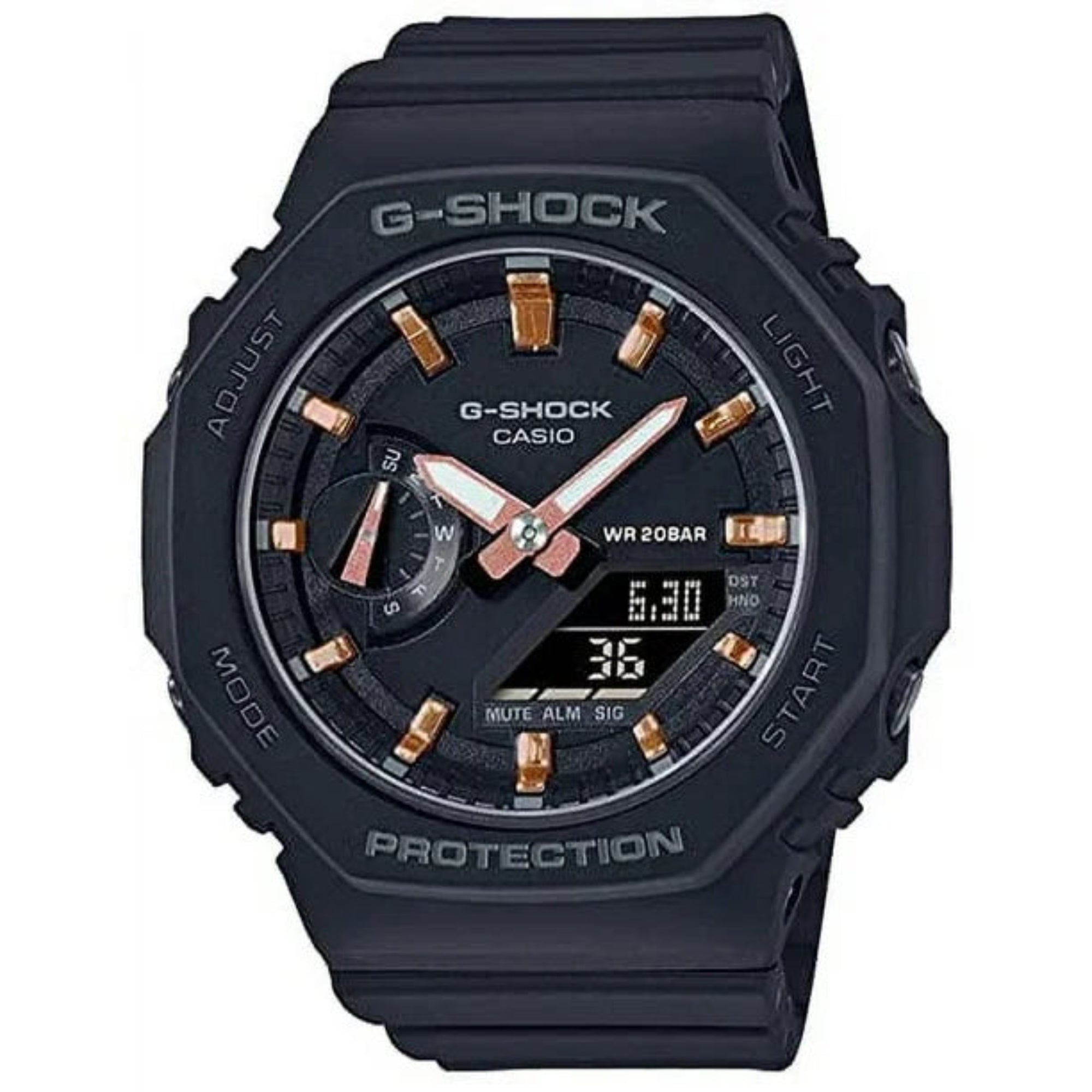 Casio G-Shock GMAS2100-1A black with gold accent thin watch NEW - Bijoux Eclore