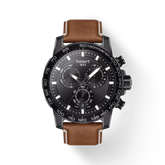 Montre Tissot Supersport Chrono pour homme avec cadran noir et cuir marron T125.617.36.051.01