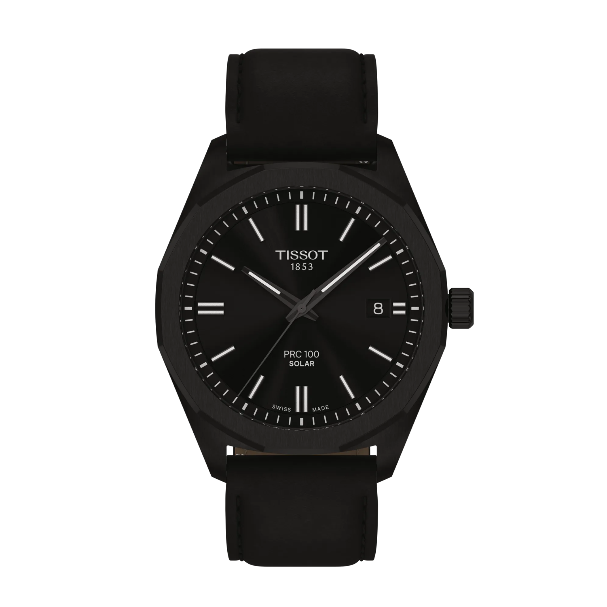 Tissot T1514223605100 PRC 100 Solar Quartz 39mm Mens Watch Black Leather - Bijoux Eclore