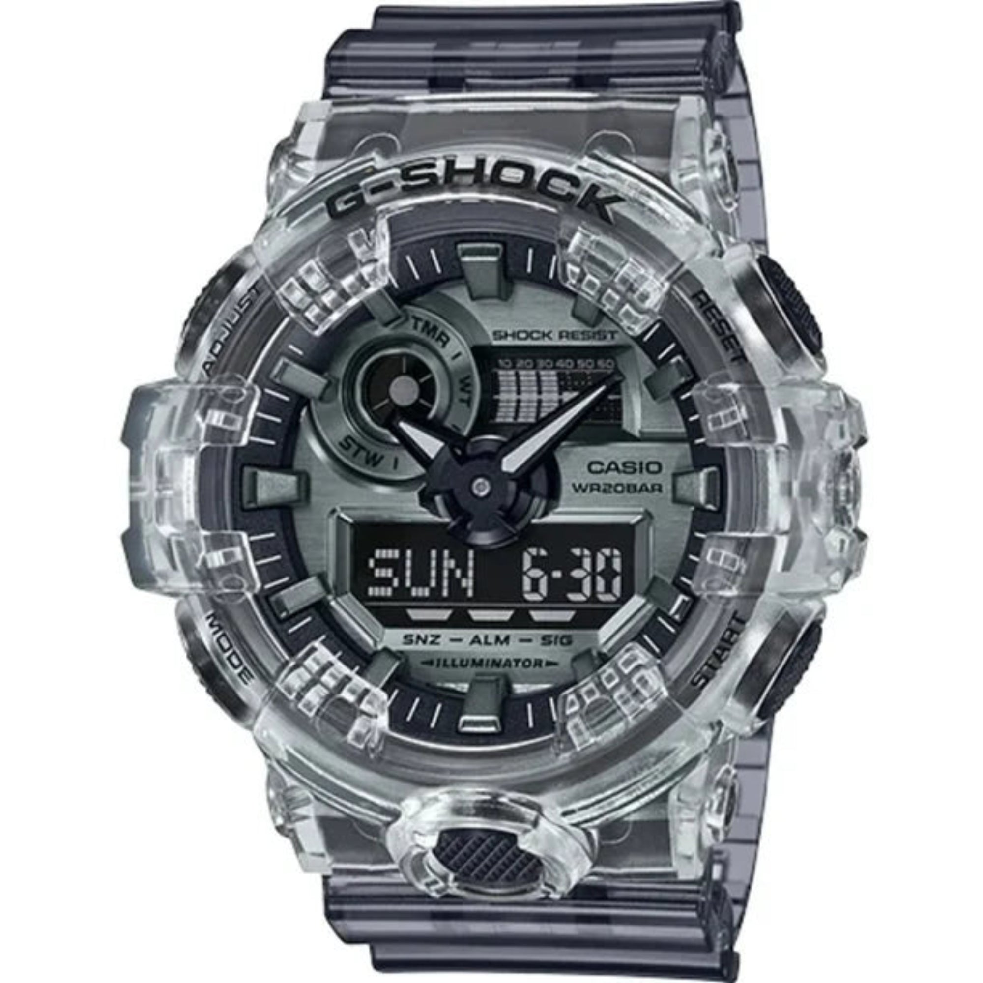 Casio GA700SK-1A G-Shock Men Clear Silver Semi Transparent Analog Digital Watch - Bijoux Eclore