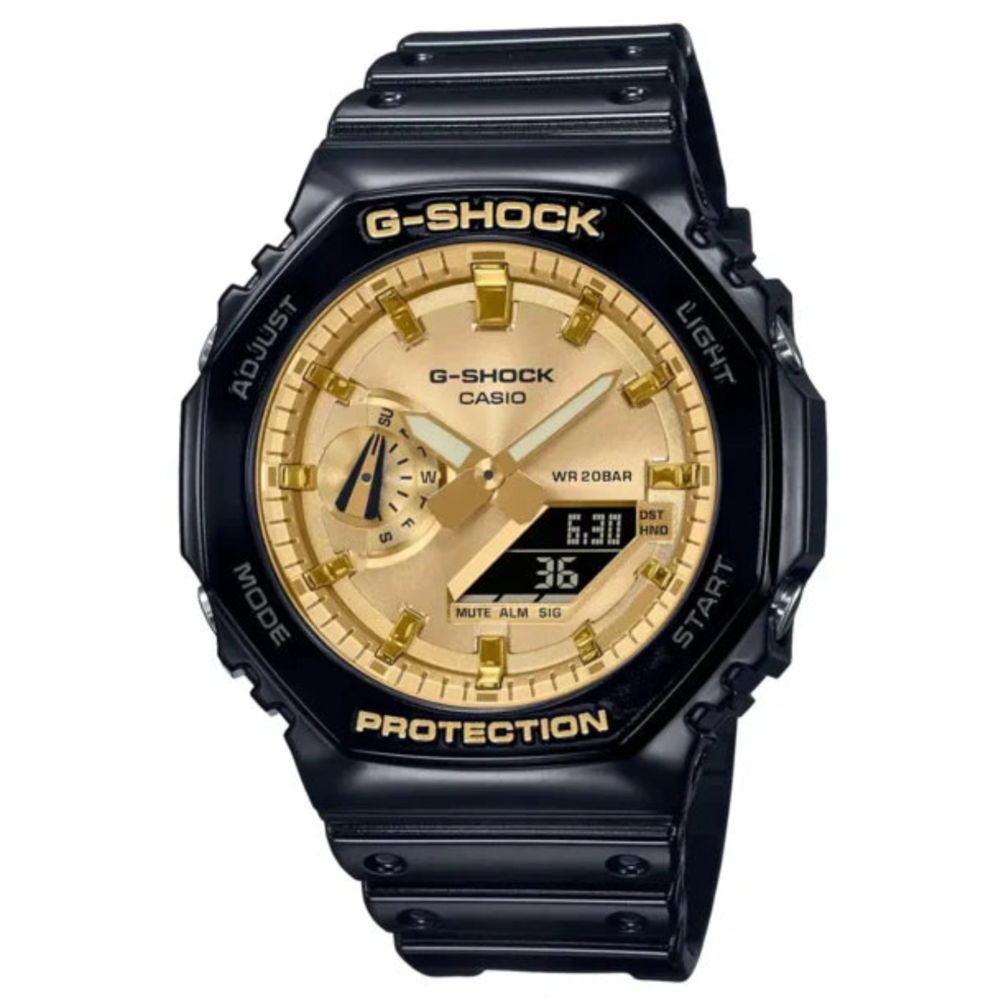 Casio G-SHOCK GA2100GB-1A Black And Gold Alarm World Time Timer 200M Mens Watch - Bijoux Eclore