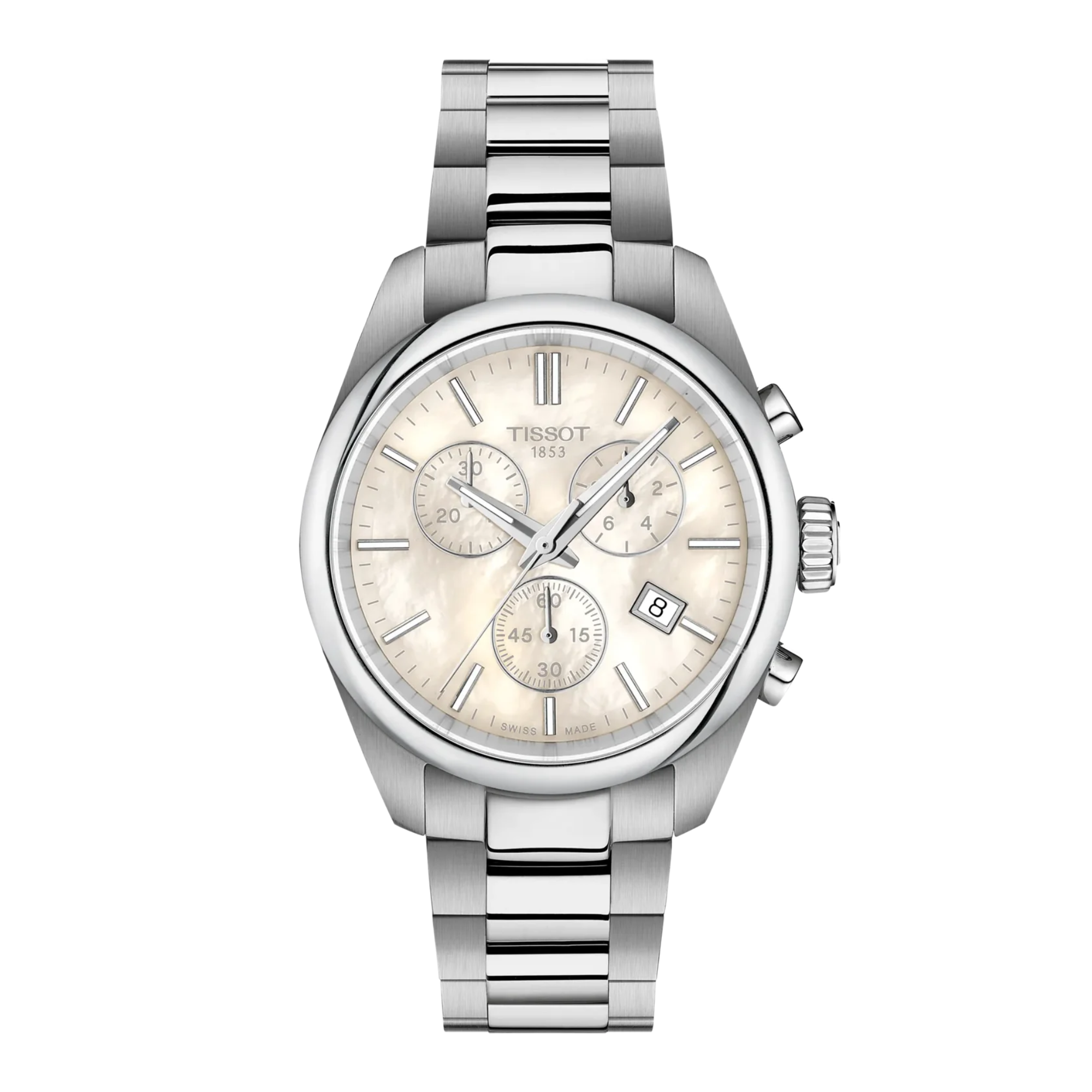 Tissot PR 100 Quartz 34mm White Mother of Pearl Dial Stainless Steel Bracelet Watch T150.217.11.111.00 - Bijoux Eclore