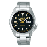Montre automatique pour homme Seiko SRPE57K1J 5 Sports, cadran noir, bracelet en acier inoxydable argenté