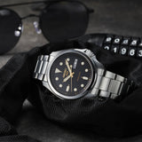 Montre automatique pour homme Seiko SRPE57K1J 5 Sports, cadran noir, bracelet en acier inoxydable argenté