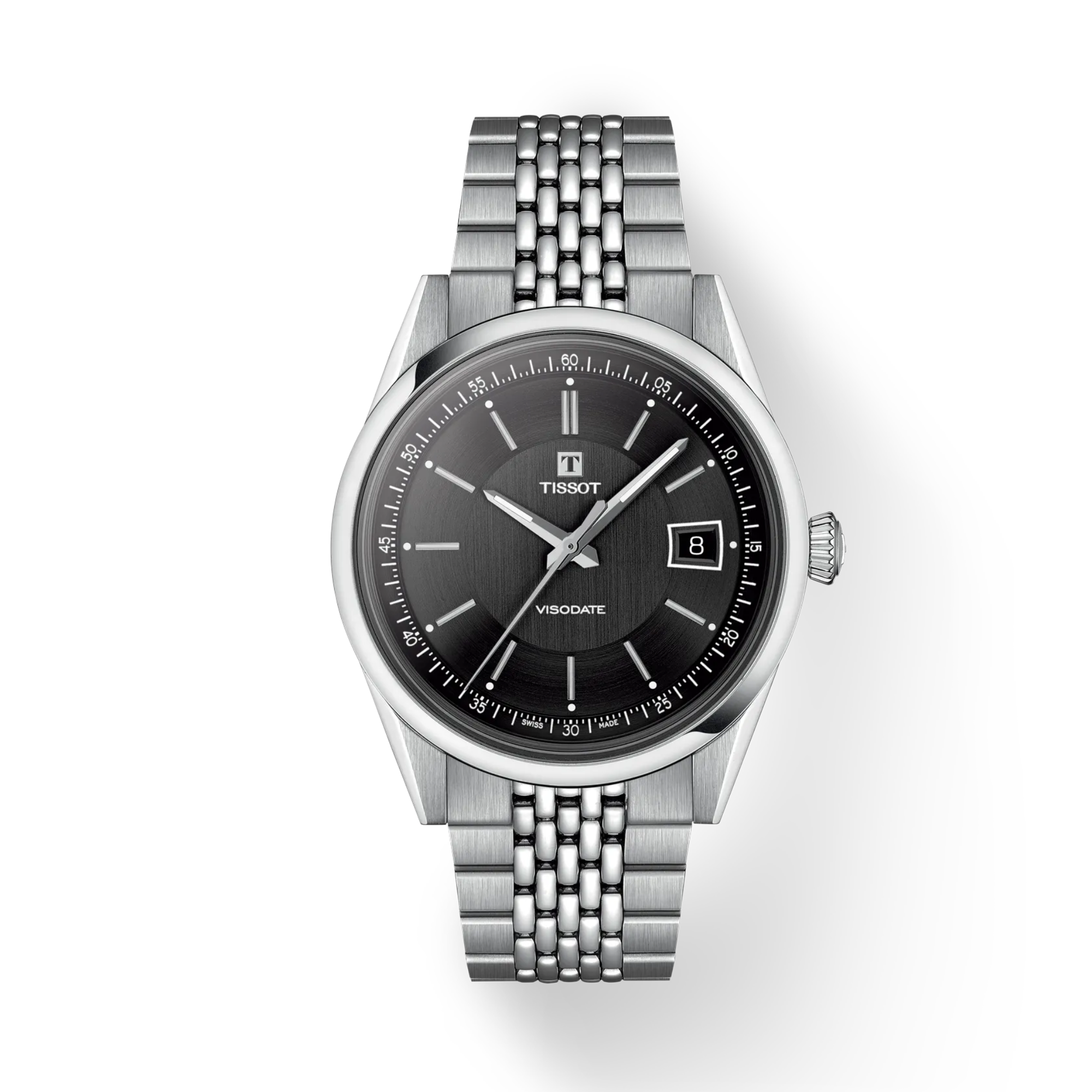 Tissot Visodate 39mm Powermatic 80 Black Dial Stainless Steel Bracelet Automatic Watch T1574071105100 - Bijoux Eclore