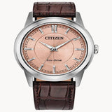 Citizen Eco-Drive Rolan Salmon Dial Brown Leather Strap AW2110-14Z