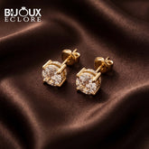 Elegant Yellow Gold Diamond Solitaire Stud Earrings with Brilliant Round Center Stones and Pavé Accents - Bijoux Eclore