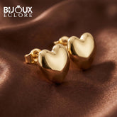 Timeless Gold Heart Stud Earrings with Soft Dome Design - Bijoux Eclore