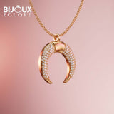 Luxury Crescent Shaped Diamond Charm Necklace in Yellow Gold with Polished Bail - Bijoux Eclore