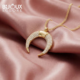Luxury Crescent Shaped Diamond Charm Necklace in Yellow Gold with Polished Bail - Bijoux Eclore