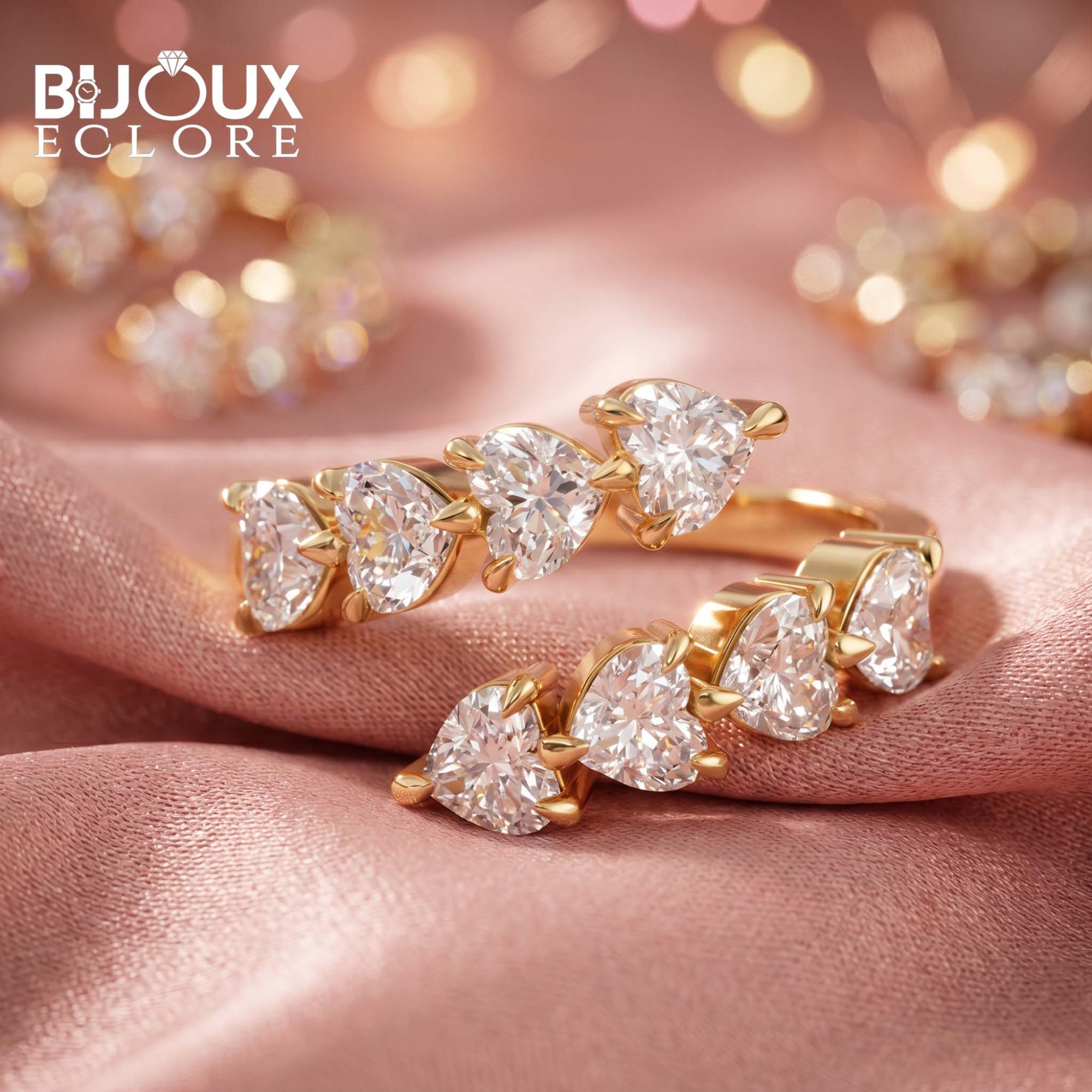 Graduated Pear Diamond Band in Warm Yellow Gold - Bijoux Eclore