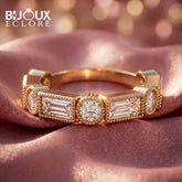 Vintage Style Diamond Ring with Baguette and Round Pattern - Bijoux Eclore