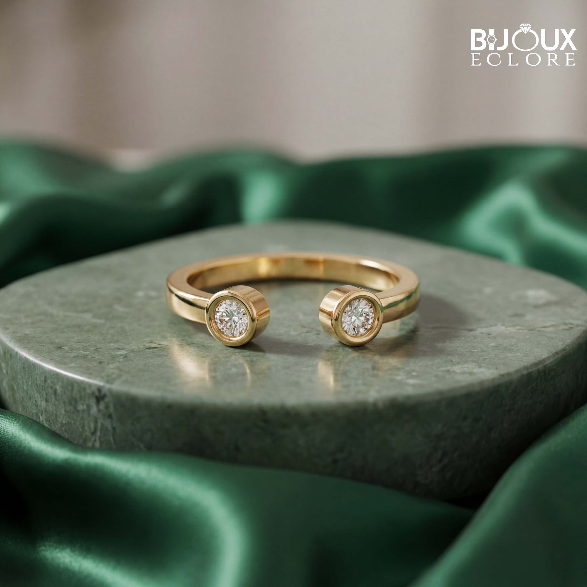 Luxury Twin Solitaire Diamond Open-End Ring with Sleek Gold Band Design - Bijoux Eclore