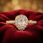 Premium Pear Shape Diamond Engagement Ring – Gold Halo Design with Pavé Band - Bijoux Eclore