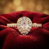 Premium Pear Shape Diamond Engagement Ring – Gold Halo Design with Pavé Band - Bijoux Eclore