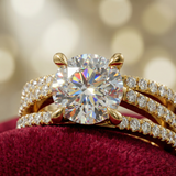 Round Cut Diamond Ring with Double Band – Elegant Gold Ring - Bijoux Eclore
