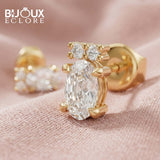 Oval Cut Diamond Earrings with Delicate Round Diamond Accents - Bijoux Eclore