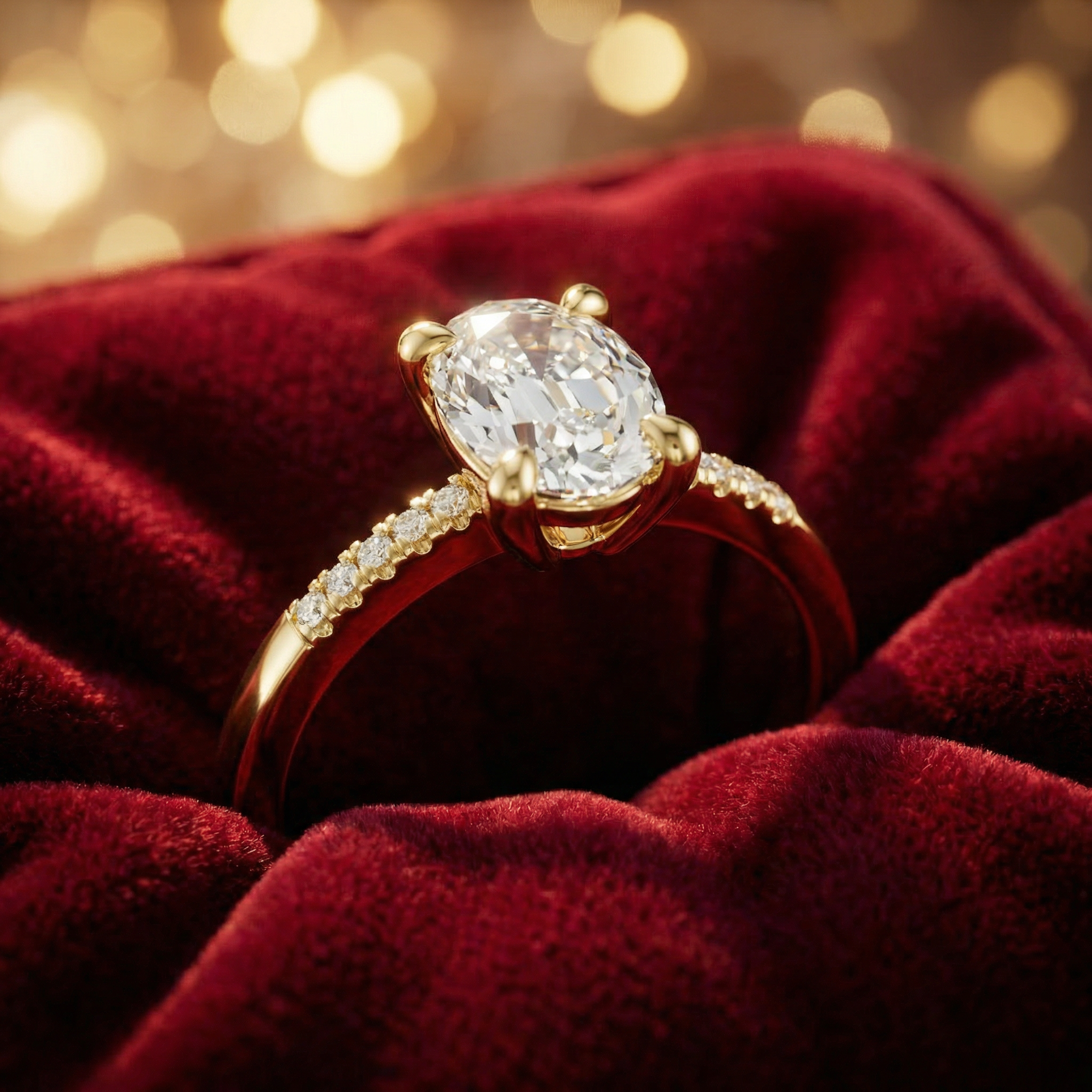 Oval Diamond Ring with Side Stones – Classic Proposal Ring - Bijoux Eclore