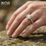 Cushion-Cut Diamond Halo Ring with Brilliant Accent Diamonds on a Lustrous Gold Band - Bijoux Eclore