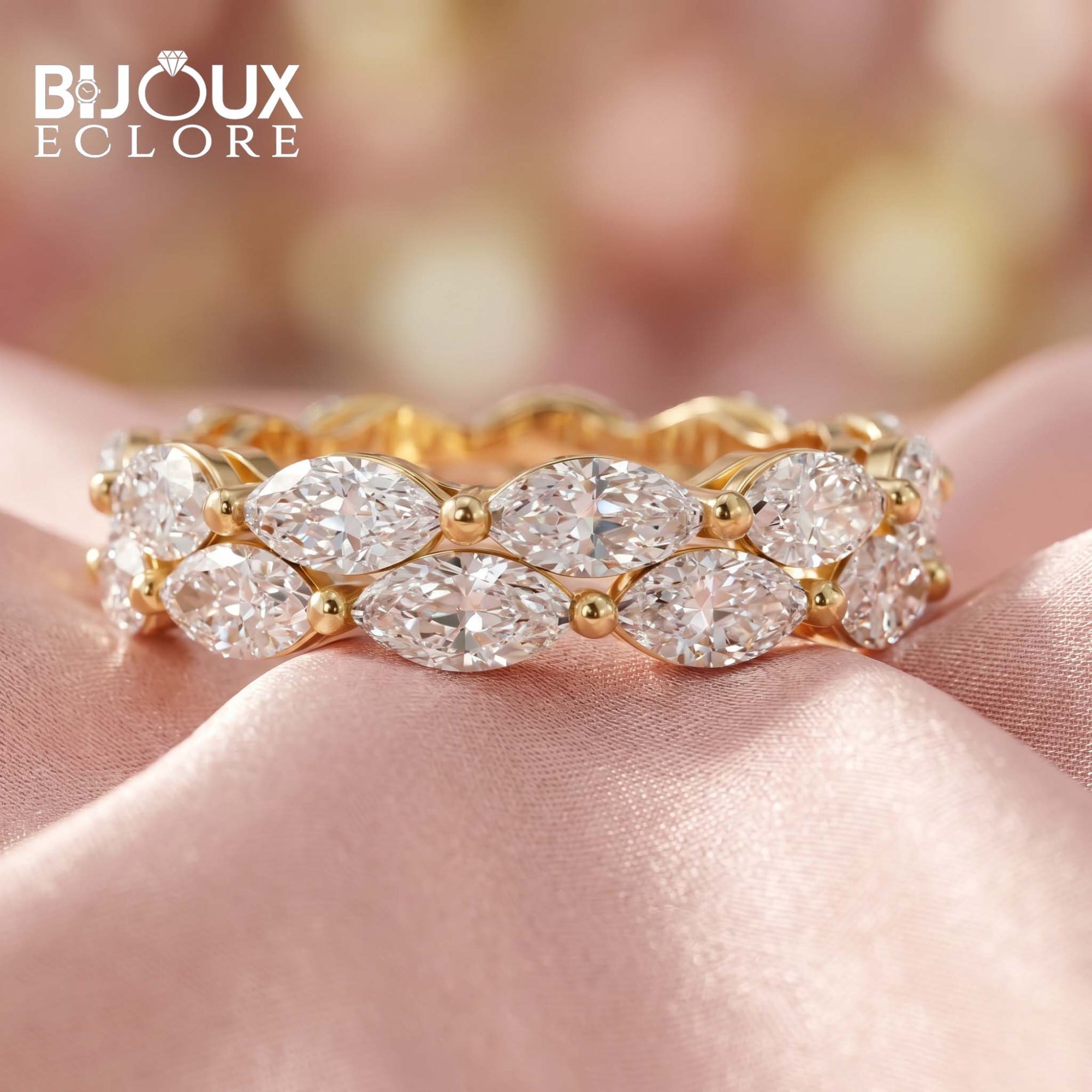 Arabella Crown Marquise Diamond Eternity Ring in High-Polish Yellow Gold - Bijoux Eclore