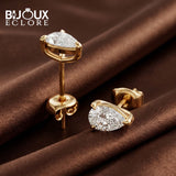 Luxury Pear Shaped Diamond Earrings with Curved Gold Setting - Bijoux Eclore