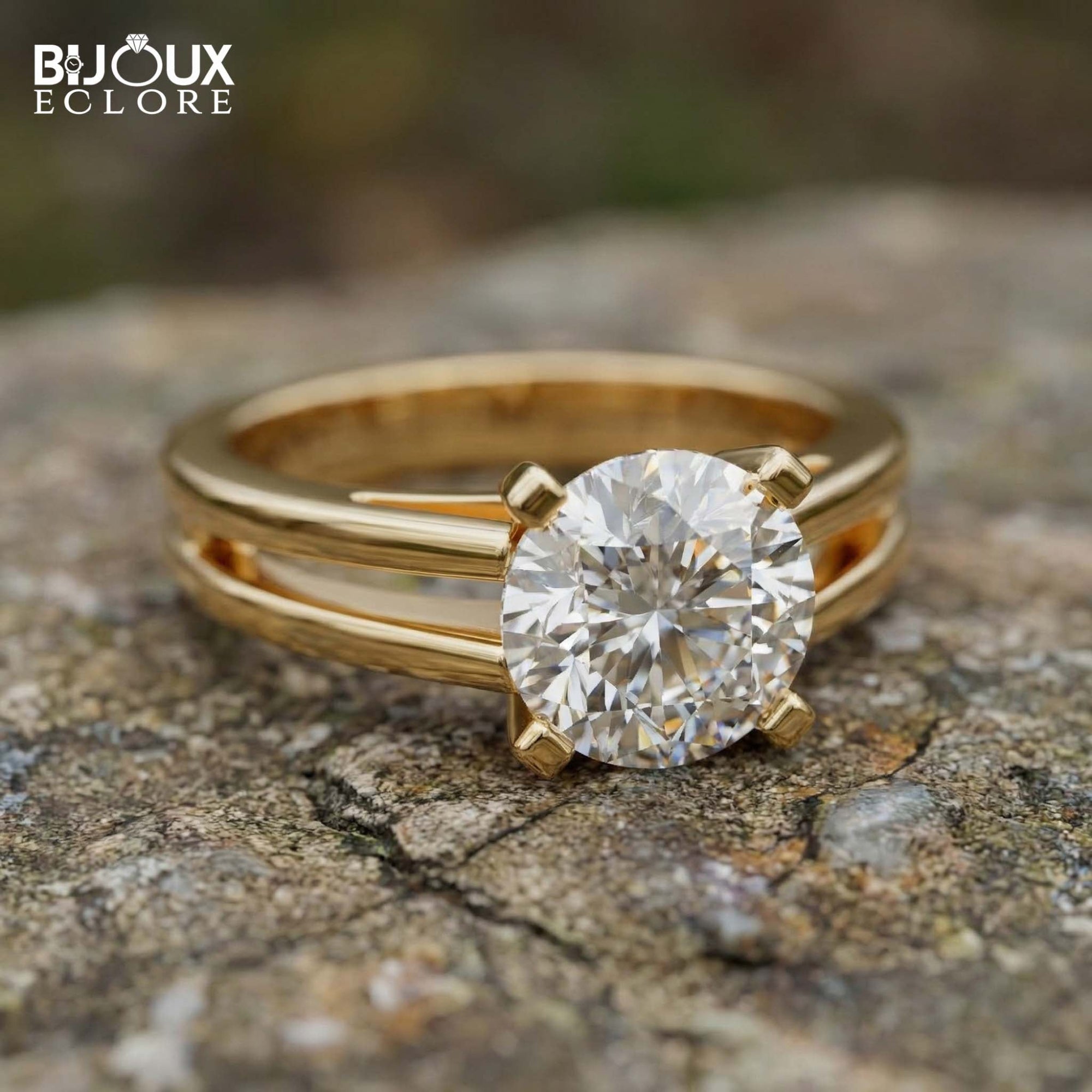 Oval-Cut Diamond Engagement Ring with a Sleek Double Gold Band - Bijoux Eclore