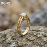 Oval-Cut Diamond Engagement Ring with a Sleek Double Gold Band - Bijoux Eclore
