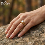 Oval-Cut Diamond Engagement Ring with a Sleek Double Gold Band - Bijoux Eclore