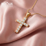 Diamond Cross Pendant Necklace in Rose Gold Finish - Bijoux Eclore