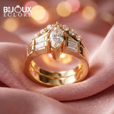 Art Deco Marquise Diamond Ring with Baguette Side Stones - Bijoux Eclore