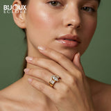High-End Marquise Diamond Ring with Structured Baguette Side Stones and Pavé Crown Setting - Bijoux Eclore