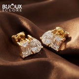 Modern Mixed Shape Diamond Studs with Gold Claw Prongs - Bijoux Eclore