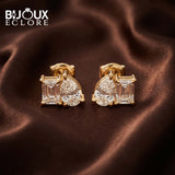 Modern Mixed Shape Diamond Studs with Gold Claw Prongs - Bijoux Eclore