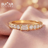 Gold Diamond Ring with Emerald Cut Center and Round Pavé Band - Bijoux Eclore