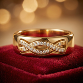 Diamond Infinity Band in 14K Yellow Gold – Twisted Pavé Wedding Ring - Bijoux Eclore