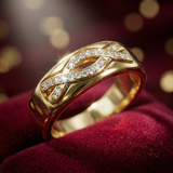Diamond Infinity Band in 14K Yellow Gold – Twisted Pavé Wedding Ring - Bijoux Eclore