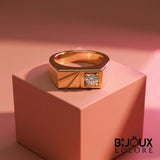 Premium Gold Signet Ring for Women with Modern Engraved Detail and Brilliant Diamond Accent - Bijoux Eclore