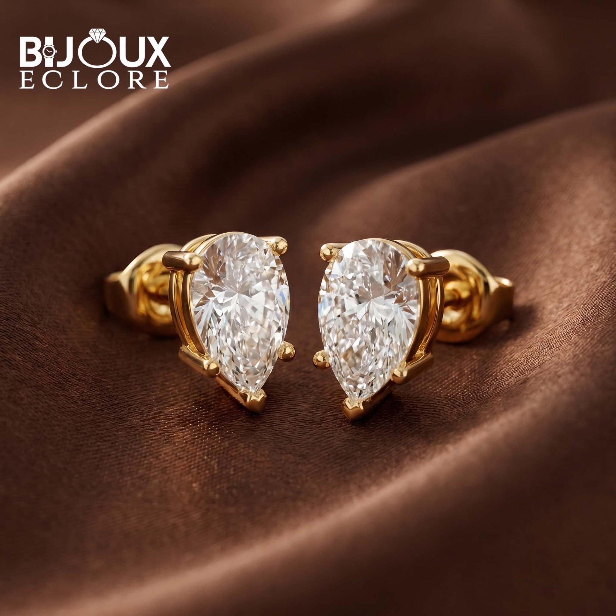 Brilliant Pear Cut Diamond Earrings with Three-Prong Setting - Bijoux Eclore
