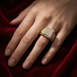 Premium Diamond Cluster Ring in Gold – Bold Square Signet Designer Ring - Bijoux Eclore