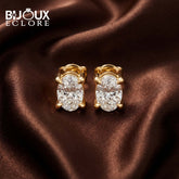 Luxury Oval Solitaire Earrings with Refined Gold Mounting - Bijoux Eclore