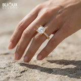 Cushion-Cut Diamond Engagement Ring with Sparkling Side Stones on a Classic Gold Band - Bijoux Eclore