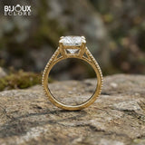 Cushion-Cut Diamond Engagement Ring with Sparkling Side Stones on a Classic Gold Band - Bijoux Eclore