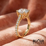 Luxury Cushion Cut Statement Engagement Ring with Gold Band and Brilliant Pave Set Side Stones - Bijoux Eclore