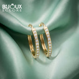 Aurelia Grace Diamond Hoop Earrings in Polished Gold with Pavé Brilliance - Bijoux Eclore
