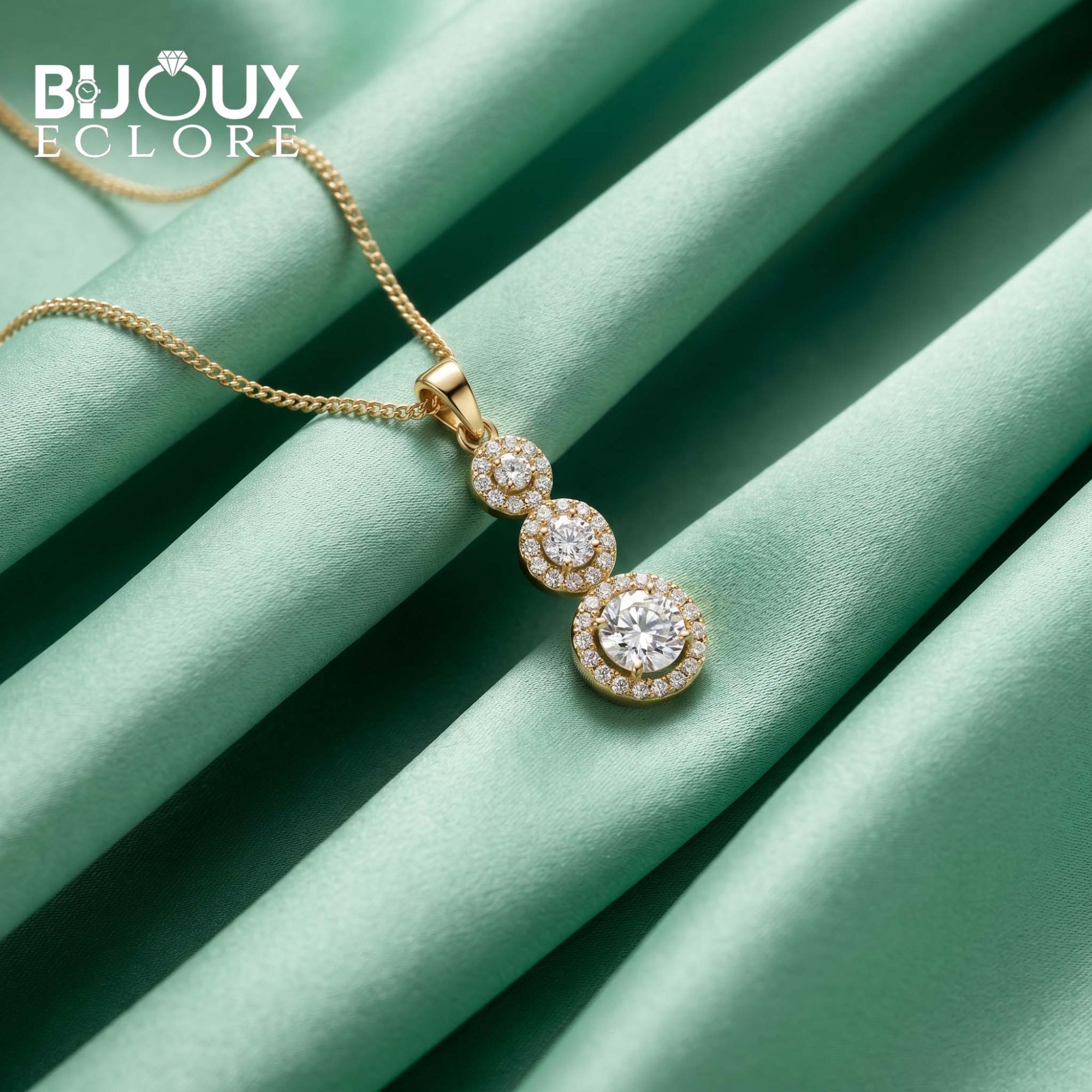 Celeste Royale Triple Halo Diamond Pendant Necklace in Polished Gold - Bijoux Eclore