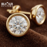 Elegant Gold Framed Diamond Stud Earrings with Brilliant Solitaire Sparkle - Bijoux Eclore