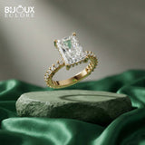 legant Contemporary Gold Engagement Ring with Radiant Solitaire and Diamond Pavé Detailing - Bijoux Eclore