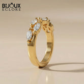 Avant-Garde Double-Stacked Ring Showcasing Parallel Rows of Precision-Cut Diamonds Held by Sculptural Golden Prongs - Bijoux Eclore