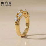 Avant-Garde Double-Stacked Ring Showcasing Parallel Rows of Precision-Cut Diamonds Held by Sculptural Golden Prongs - Bijoux Eclore